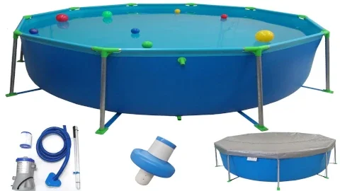 COMBO 5  [ incluye: 1 pileta 301-R-90 + filtro-barrefondo/cubrepiletas/boya-cloro ]